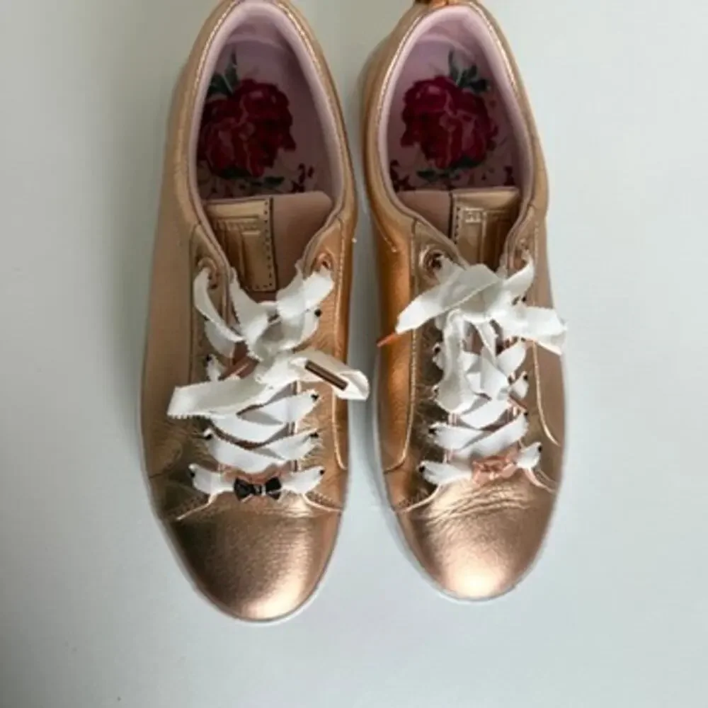 TED BAKER‎ Gielli Sneakers Rose Gold Leather Ribbon Laces US 6 Metallic Shoes